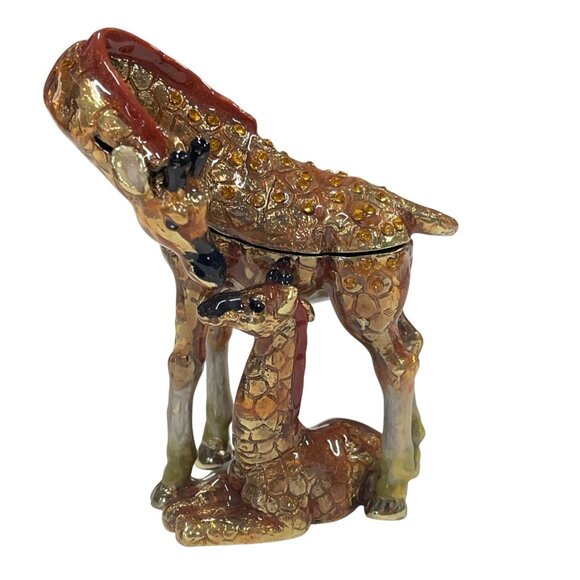 Hand-Painted Giraffe Trinket Box With Hinged Lid & Rhinestones Decor - Picture 1 of 7